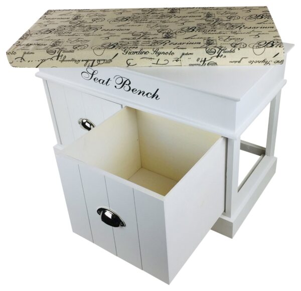 White Seat Bench With 2 Drawers & Lid 70cm - Image 4