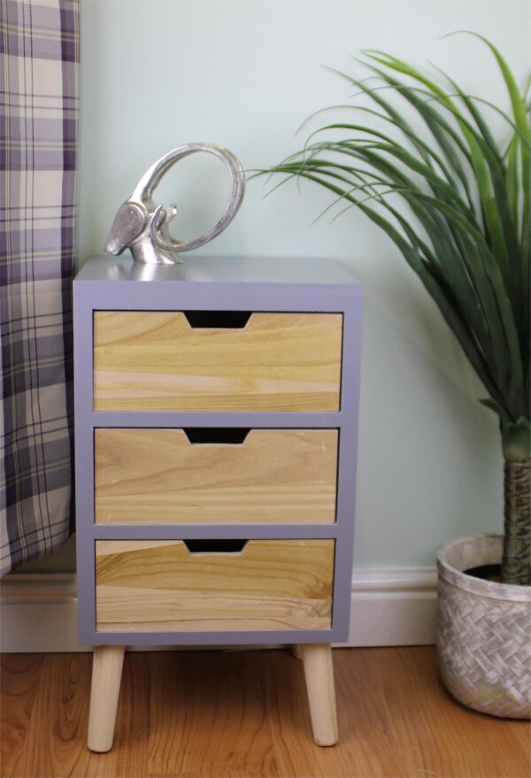 3 Drawer Chest In Grey Finish With Natural Drawers With Removable Legs - Image 2