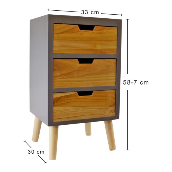 3 Drawer Chest In Grey Finish With Natural Drawers With Removable Legs - Image 5