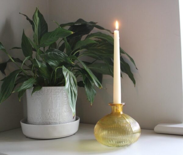 Yellow Ribbed Glass Candle Holder - Image 2