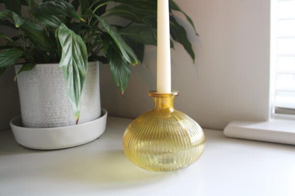 Yellow Ribbed Glass Candle Holder - Image 3