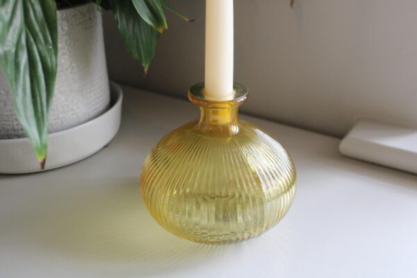 Yellow Ribbed Glass Candle Holder - Image 4