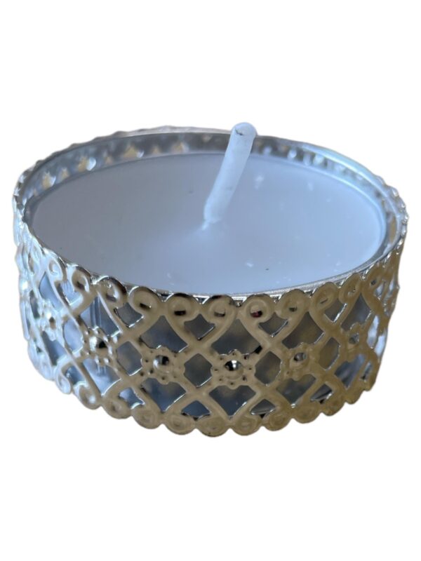 Silver and Gold Heart Pattern Tea Light Candles, Pack of 12 - Image 2